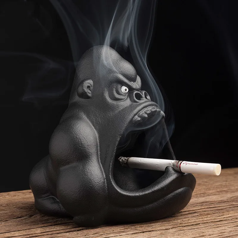 Cute cartoon small animal ashtray orangutan anti flying ashtray ceramic household living room trend car ashtray ashtray