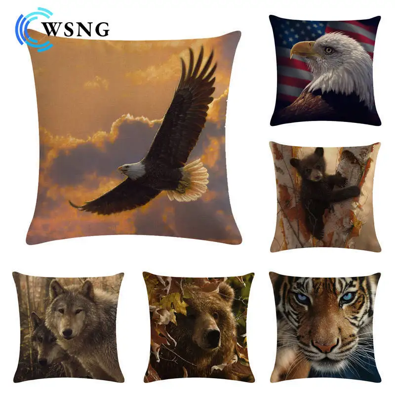 

Ferocious Beast Series Printed Linen Pillowcase Home Sofa Car Decoration Cushion Cover 45*45cm