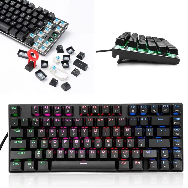 Русская Проводная клавиатура с USB RGB подсветкой механическая клавиатура 81 клавиша синие переключатели игровая клавиатура Z88