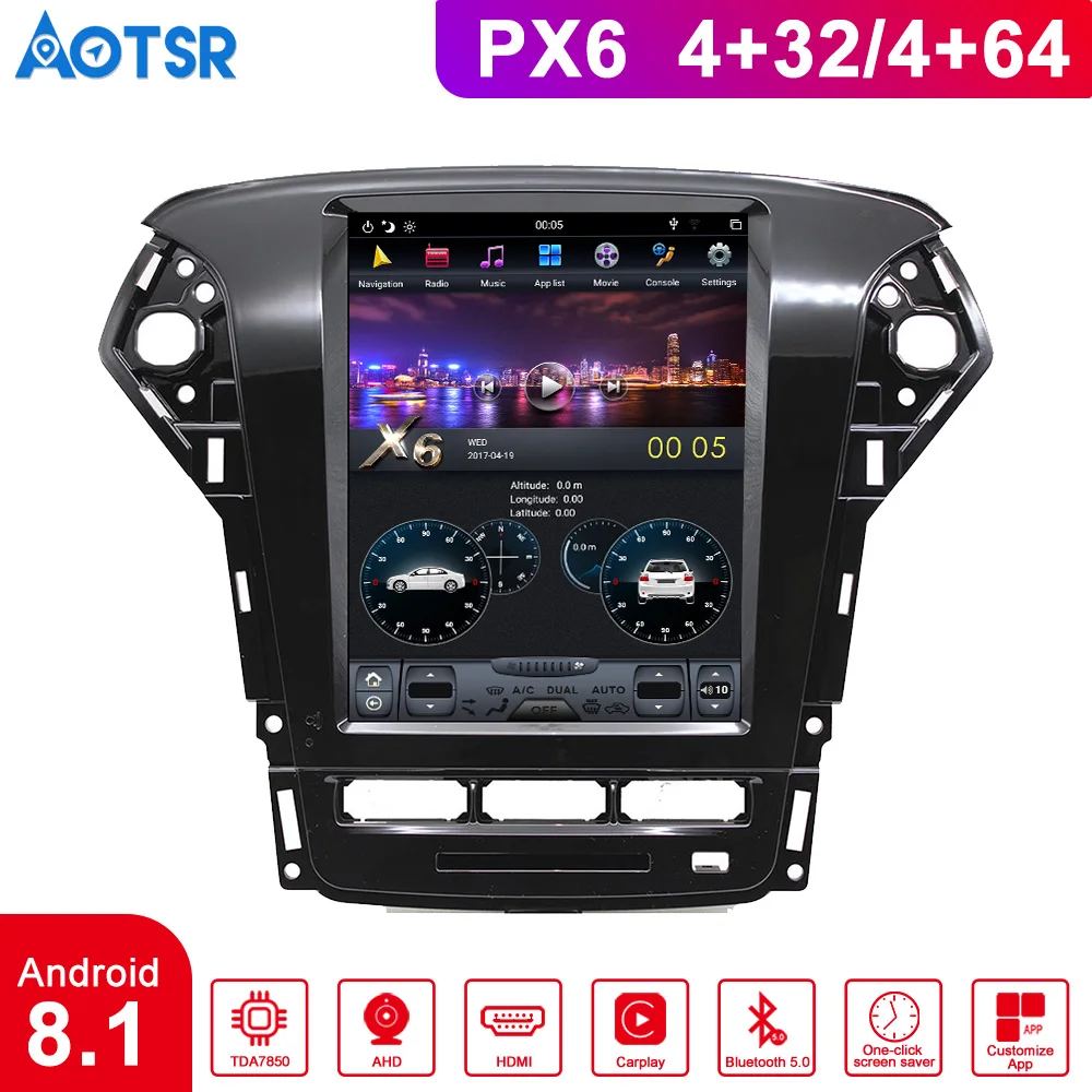 

PX6 4+64 Tesla style Android 8.1 Car Multimedia Player For Ford Mondeo Fusion MK4 2011 2012 2013 GPS Navigation radio big screen