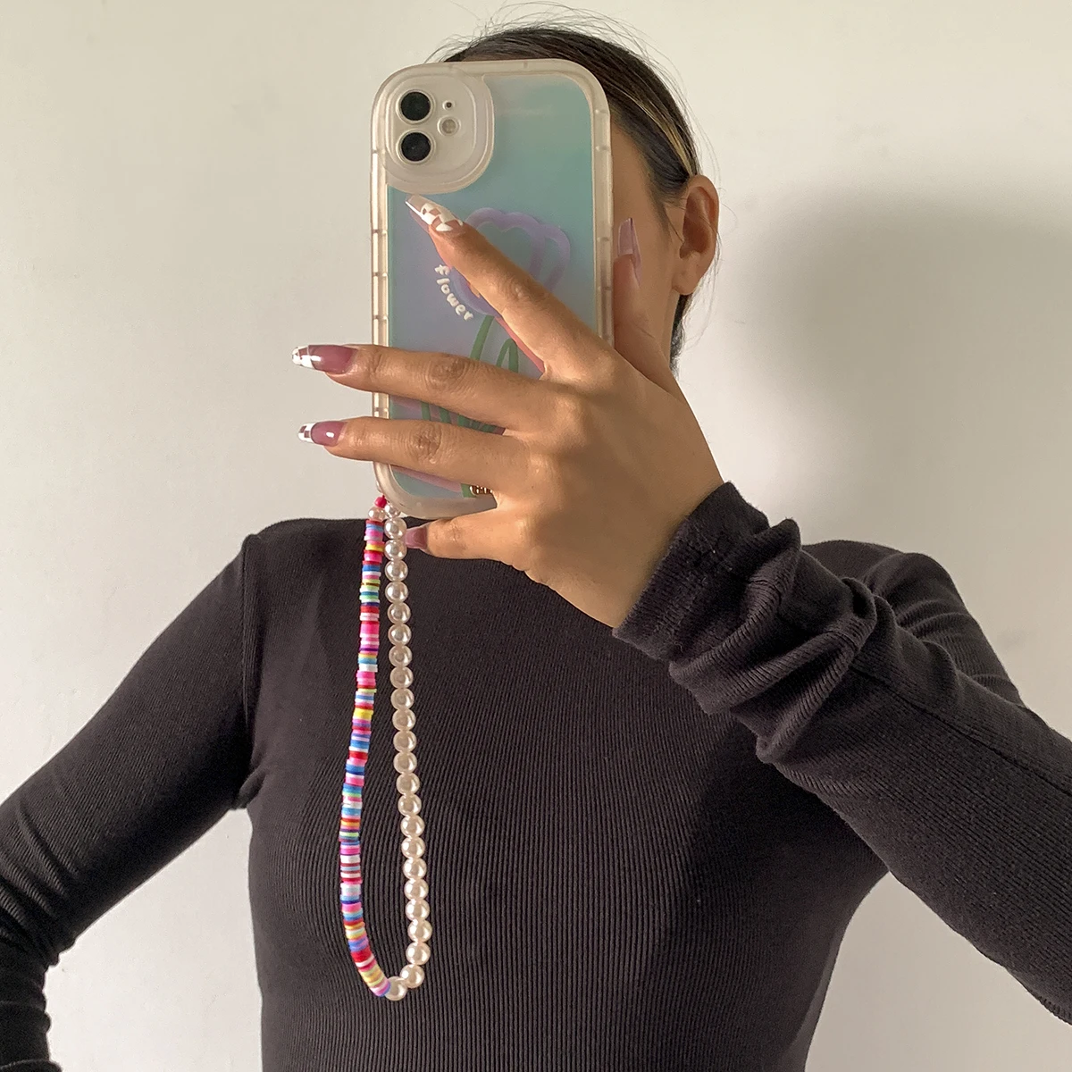 

Lacteo 2022 Fashion Rainbow Mobile Phone Chain Colorful Heishi Clay Beads Pearl Phone Chain Strap Lanyard Jewelry Accessories