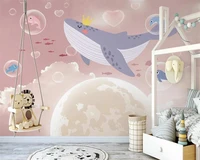 beibehang customize new nordic hand painted fantasy whale princess room childrens room background papel de parede wallpaper