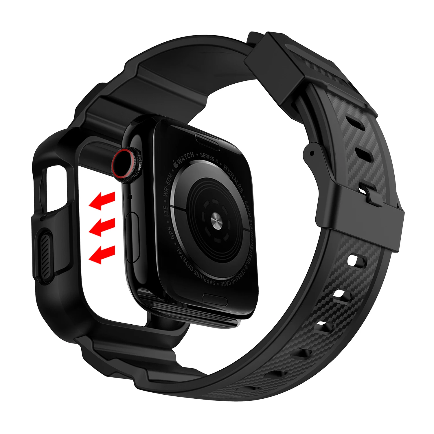 

Rugged Case with Silicone Band for Apple Watch Series SE 6 5 4 3 for IWatch 42 44mm Strap Watch Protect Cover