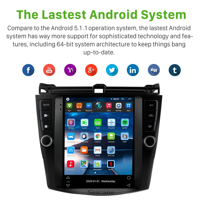 Автомагнитола Seicane 9 7 дюйма Android 10 0 2 + 32 ГБ GPS навигация для Honda Accord 2002 2008 DSP IPS