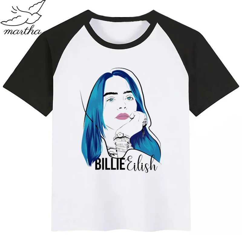 BoysGirls Billie Eilish/футболка с мультяшным принтом; детская забавная одежда; детская летняя футболка с короткими рукавами для малышей