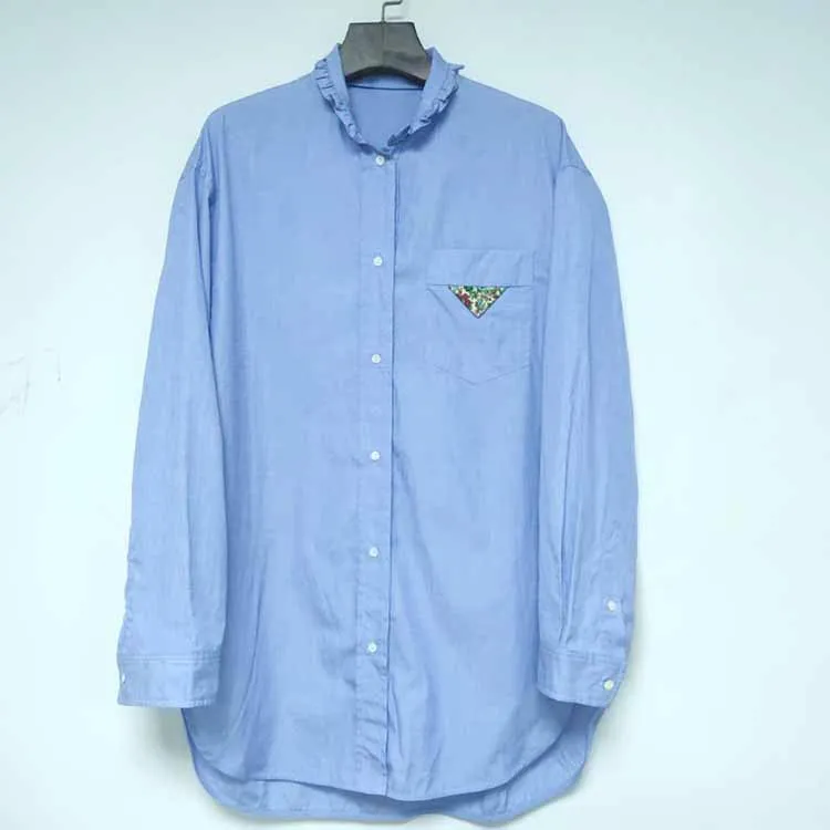 

2021 Autumn and Winter New Style 100% Cotton Solid Color Loose Long-sleeved Pure Cotton Shirt Women Casual Top