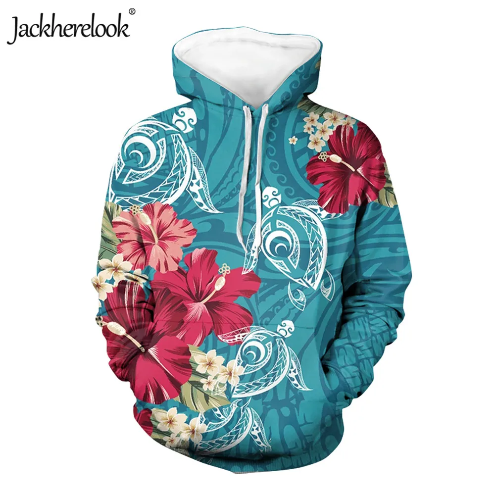 

Jackherelook Casual Women's Long Sleeve Hoodies Hawaii Turtle Hibiscus Polynesian Tribal Print Plus Size Pullover Sweatshirts