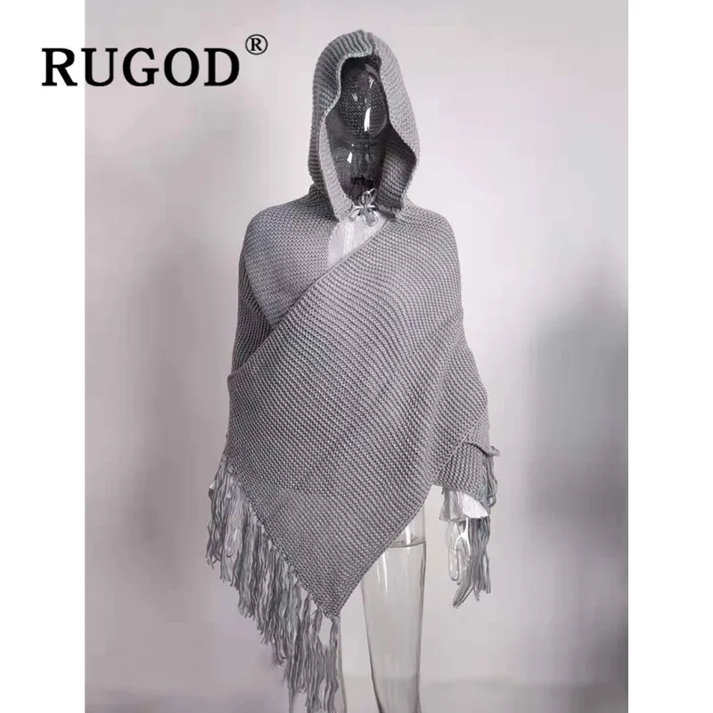 Женские шали с капюшоном RUGOD винтажные однотонные кисточками стильные