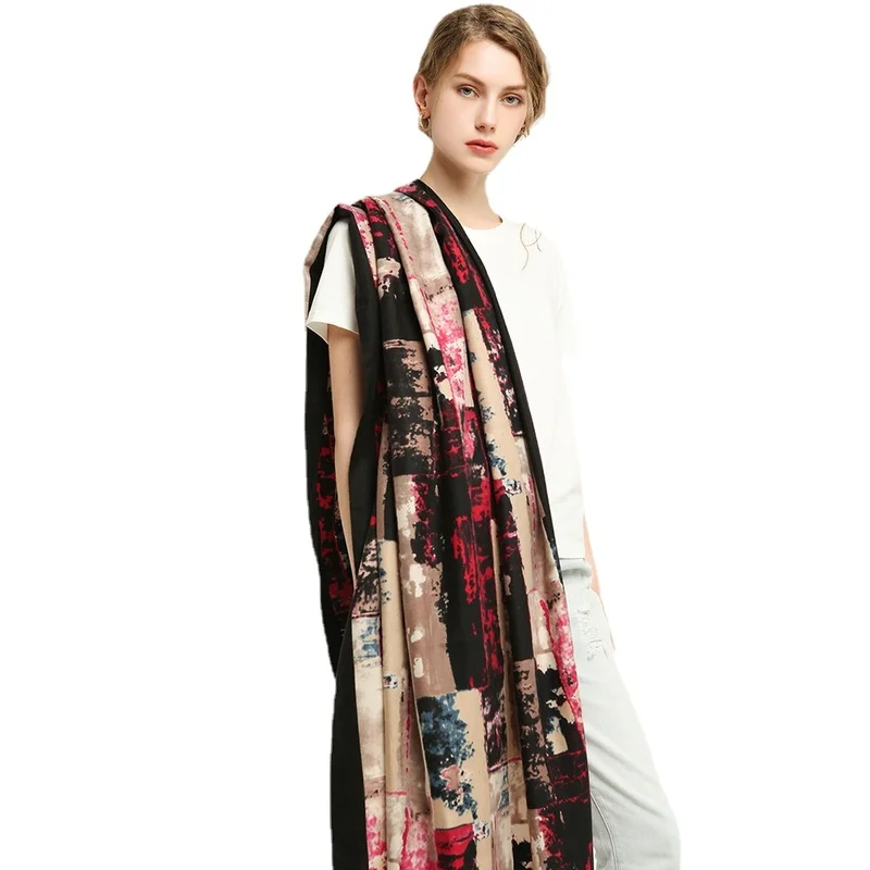 

Double faced satin, graffiti, brick printed scarf, women's scarf