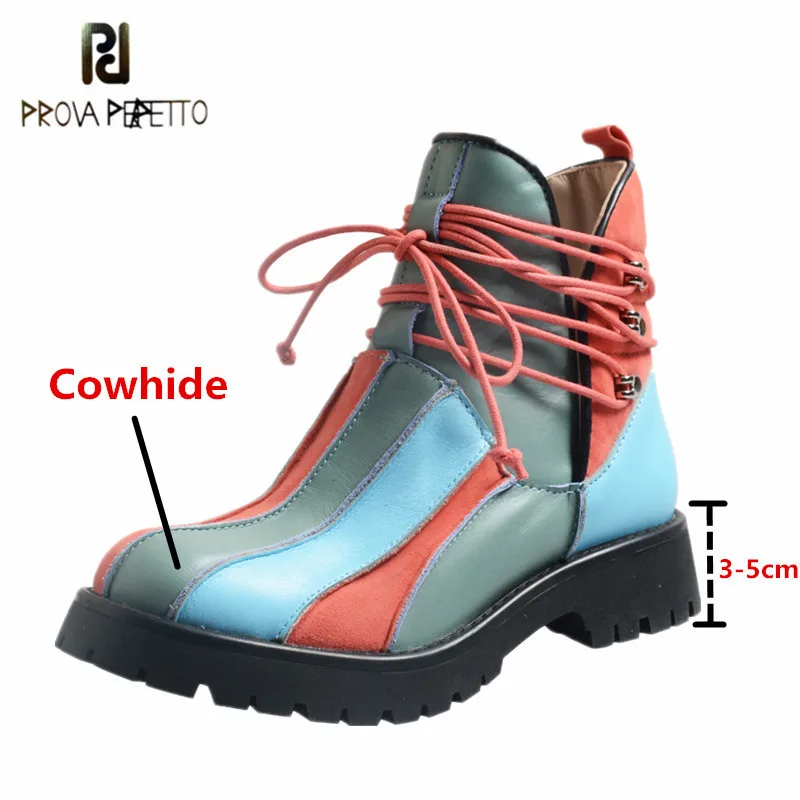 

Prova Perfetto Genuine Leather Women Chelsea Boots Mixed Colors Leisure Fashion Round Toe Slip-on Outdoor VulcanizedShoes 2021