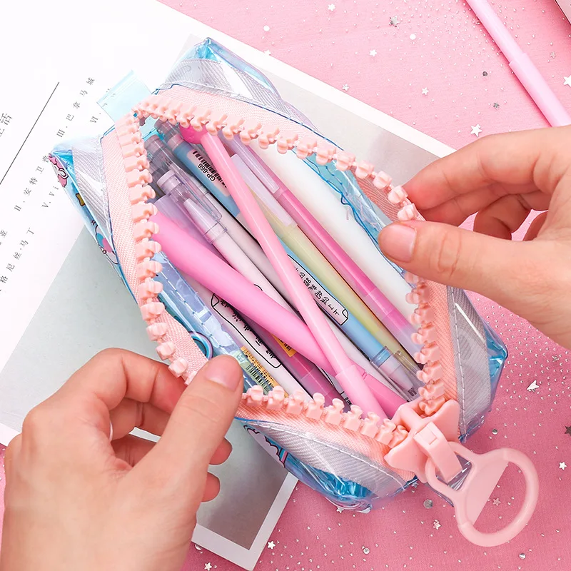 Прозрачный чехол для карандашей с единорогом вместительный школьный пенал на