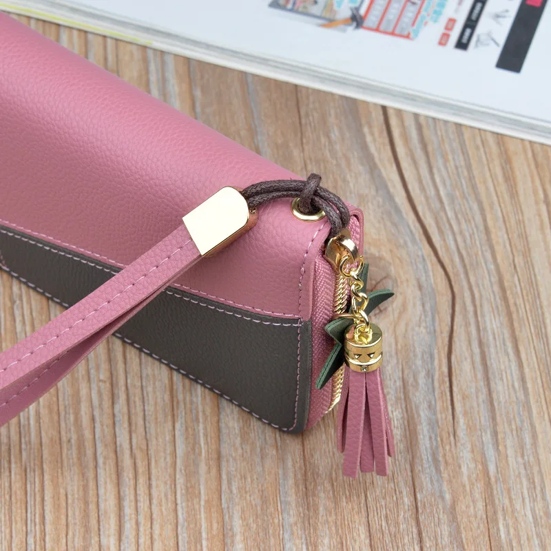 Женский кошелек с кисточкой длинный кожаный клатч кошельки брендовые модные из