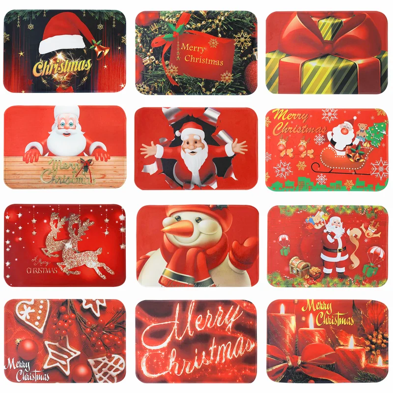 

40*60cm Christmas Carpet Bedroom Doormat Santa Snowman Pattern Living Room Carpet Christmas New Year Party Home Floor Mat Decor