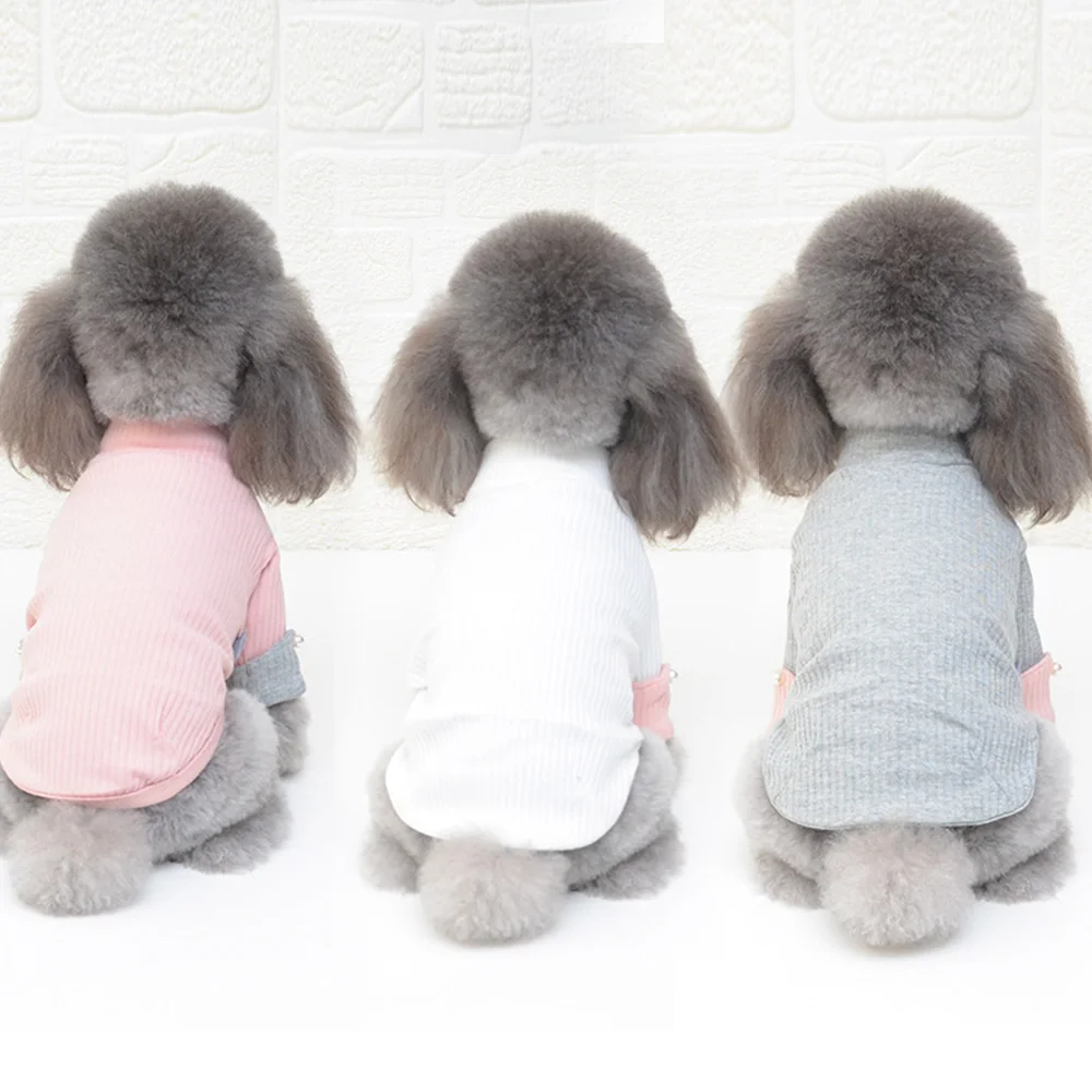 Дешево Зимняя одежда для маленьких собак, щенков, с длинным рукавом, Тедди бишон корги, однотонный эластичный свитер, кошачья рубашка, поставщик до...