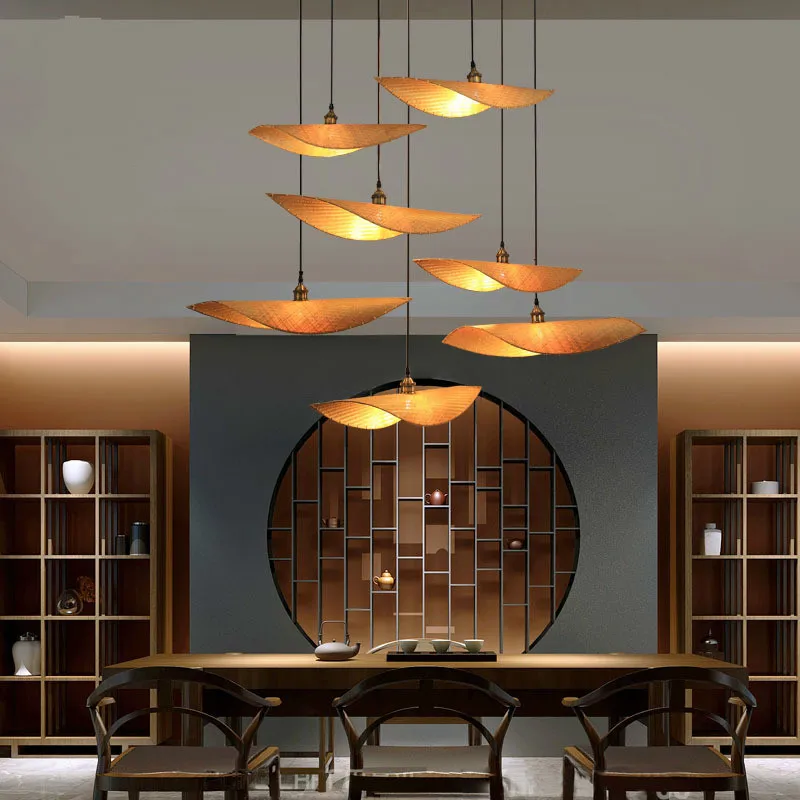 Бамбуковая вязаная Подвесная лампа Новая китайская для ресторана кофейни