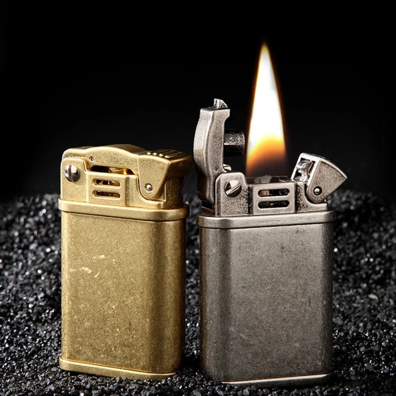 

Flint Retro Copper Oil Brass Lighter Free Fire Gasoline Lighter Grinding Wheel Cigarette Cigar Kerosene Lighter Gadgets For Men