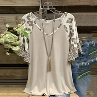 fashion ruffle leopard blouse shirt loose v neck tops tee summer casual ladies tops female women short sleeve blusas pullover