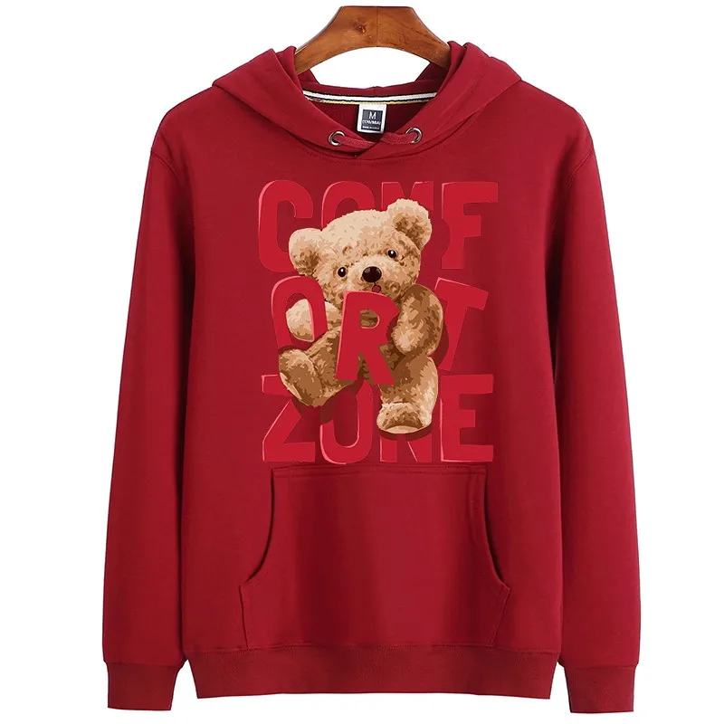 

100% Cotton Letter Bear Hoodie Women Winter Long-sleeved Sweater Loose Pullover Oversized Hoodie Men's And Women's Tops S-4XL