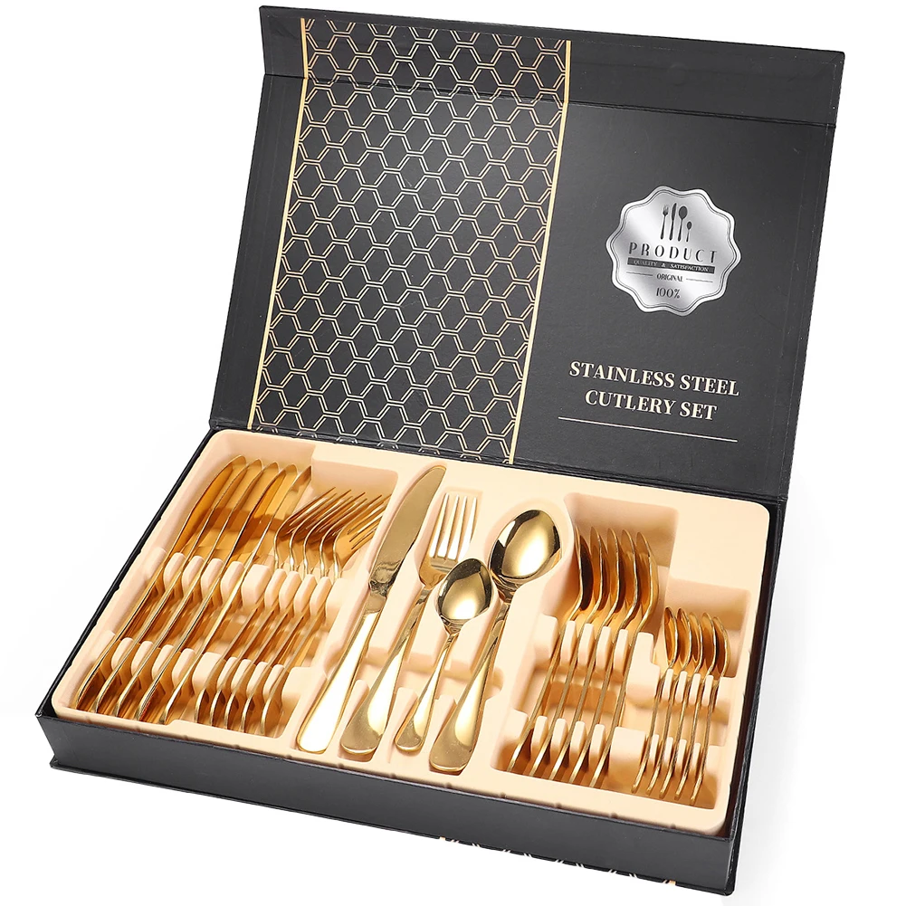

24 PCS Flatware Set High-grade Mirror Polishing 18/10 Stainless Steel Cutlery Sets Silverware Dinnerware Spoons/Knives Gift Box