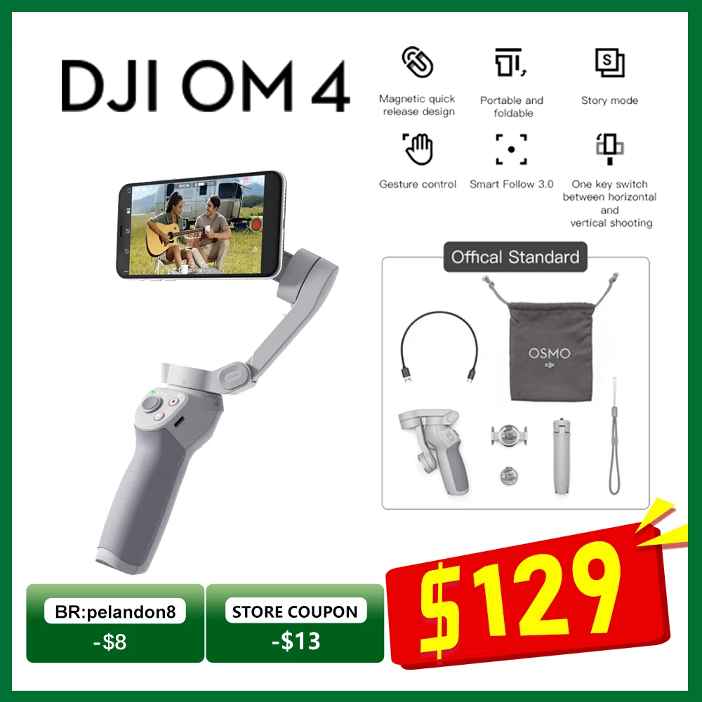 

3-осевой складной карданный стабилизатор DJI OM4 OSMO Mobile 4, штатив для селфи, удлинитель для смартфона, магнитный дизайн