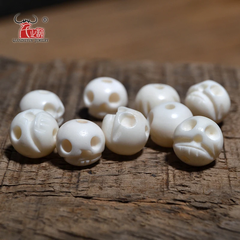 Natural yak bone bead hand-chain necklace DIY beads Handmade Carved SKULL beads for jewelry making 12mm 10mm 8mm hole 1.5mm