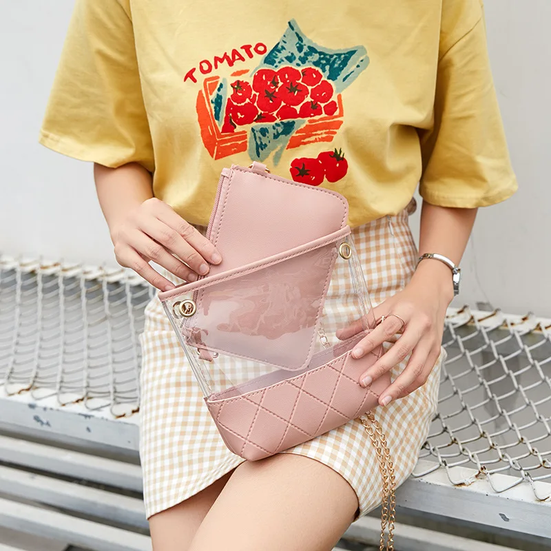 

2020 Transparent Jelly Chain Bag for Women Korean Fashion Mini Clear Shoulder bags Small Women Clutch Composite Lady Handbag