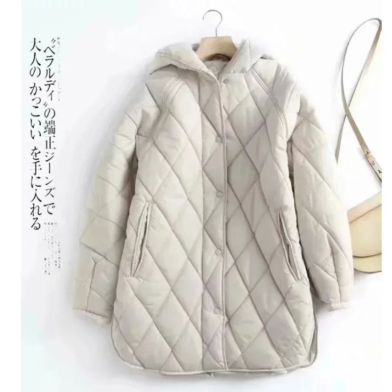 

Za Women Fashion Hooded Thin Long Cotton Padded Clothes Warm Parka Coat Vintage Long Sleeve Female Outerwear Chic Tops