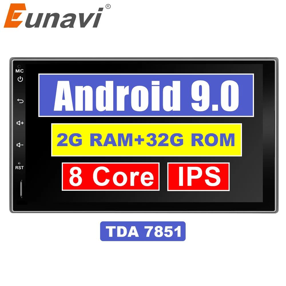 Eunavi 7 ''2 Din Android 9,0 Автомобильный Кран ПК планшет в тире 2din универсальный 1024*600 gps Мультимедиа Радио стерео аудио плеер без DVD