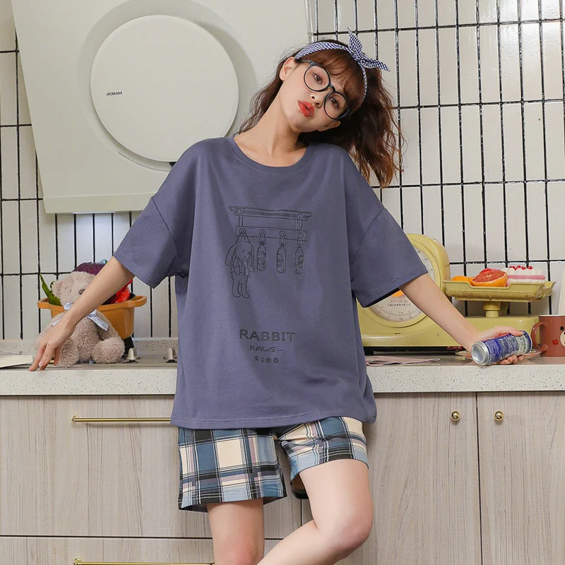 

New Summer Sleepwear Cotton Women's Pajamas Set Cartoon Girl Home Suit With Shorts Cute Pijamas Casual Comfort Pyjamas