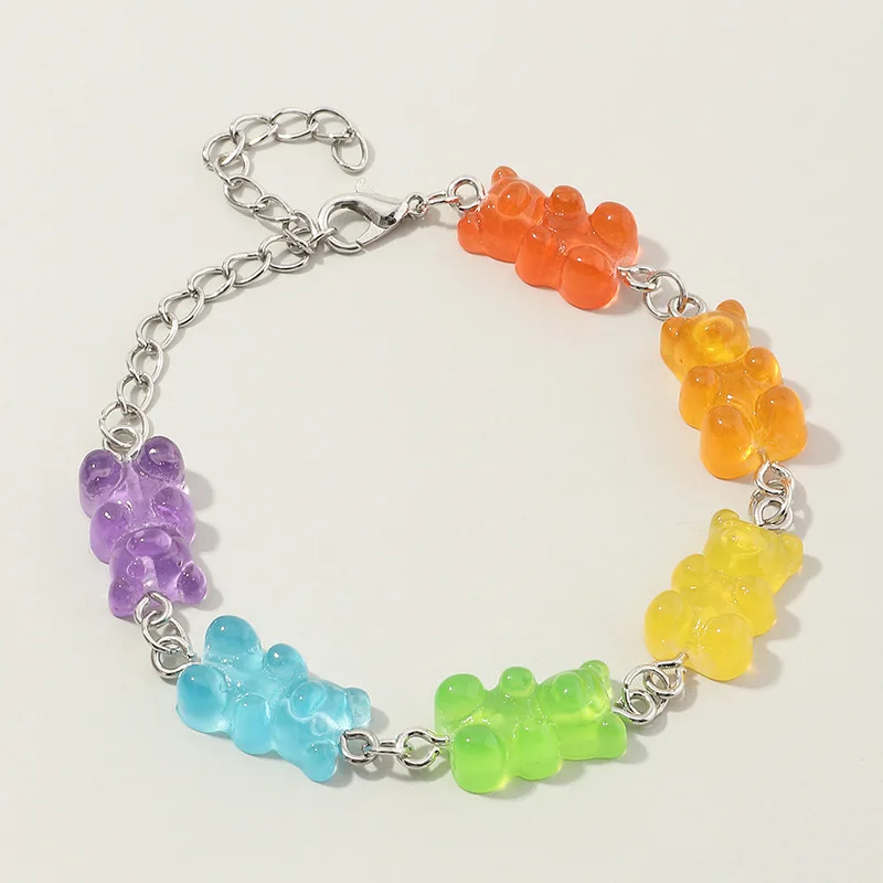 Милые Мультяшные браслеты Gummy Bear для девочек конфетные цвета полимерные женские
