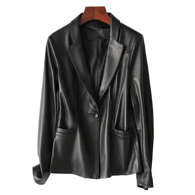 Ladies Genuine Leather Jacket Sheepskin Coat 100% Real Sheep Jacket Women Motorcycle Vintage Fashion Black Female Outerwear