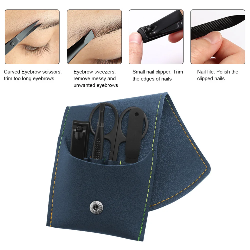 

1/4pcs Nail Clipper Set Black Nail Scissors Stainless Steel Pedicure & Manicure Nail Tool Set With Pu Leather Portable Tools
