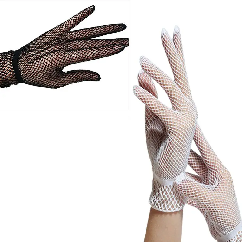 

Women Bridal Sexy Hollow Out Fishnet Full Fingered Gloves Wrist Length Elastic Solid Color Sunscreen Mittens Wedding Party 2