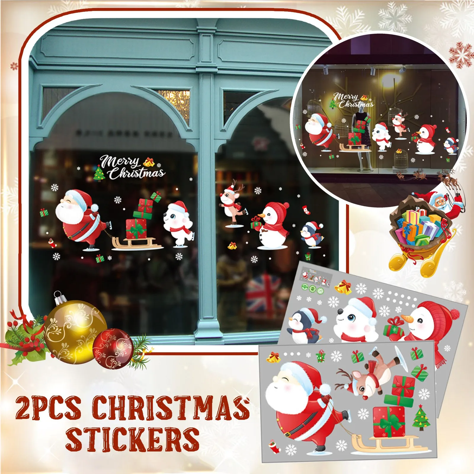 

Children's Classic Toy Merry Christmas Stickers Animals Snowman Trees Decorative Stickers Window Wall Living Room Decoration