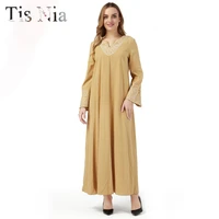 elegant muslim woman abaya turkish arab eid mubarak islamic embroidered dress robe khaki plus size womens clothing xl