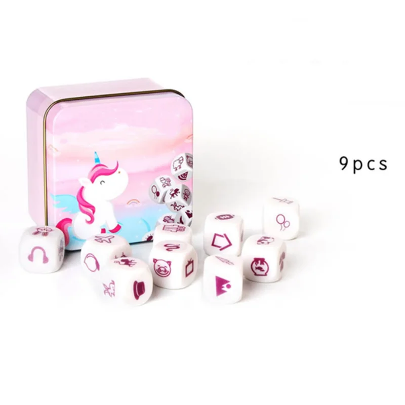 

9PCS 19mm Cartoon Fairy Tale Story Dices Plane House Hat Pig Balloon Symbol Teaching Education Dice Board Game Accessory
