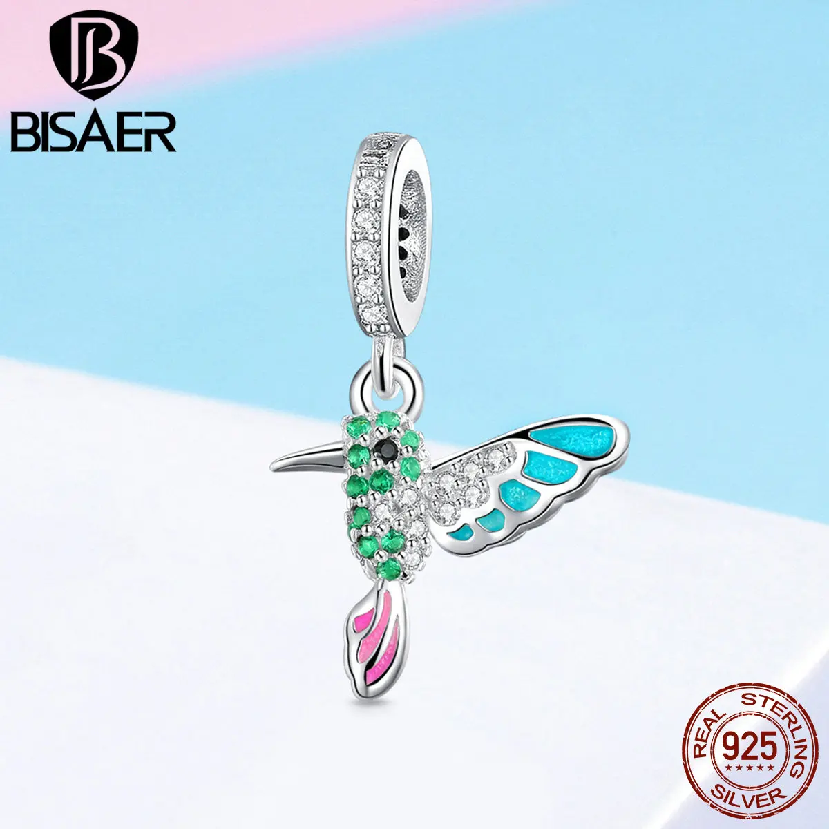BISAER, 925 пробы, серебро, птица Колибри, цвет, CZ, подвески, бусины в виде животных, подходят для браслета, бусины для серебра 925, для изготовления ювелирных изделий ECC991