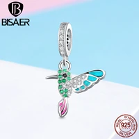 bisaer 925 sterling silver hummingbird bird color cz charms animal beads fit bracelet beads for silver 925 jewelry making ecc991