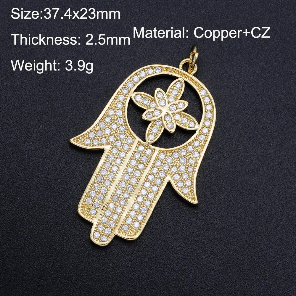 

5pcs/lot 37x23mm 100% CZ Zircon DIY Jewelry Hamsa Hand Pendant Wholesale Jewellwery Finding Supplies Fashion Jewellery Pendants