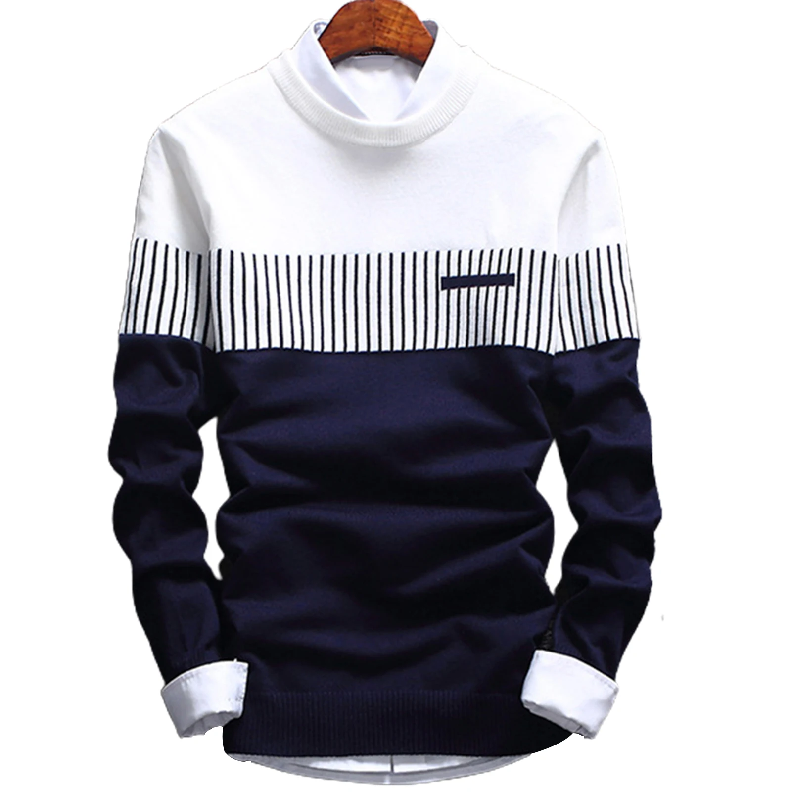 Мужской трикотажный свитер с круглым вырезом разноцветная Повседневная теплая