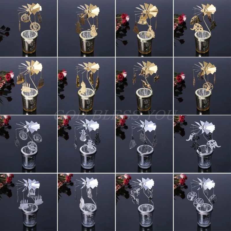 Звездчатый Кап-вращающийся карусель поворотный Свечи Tealight металлическая стойка держатель