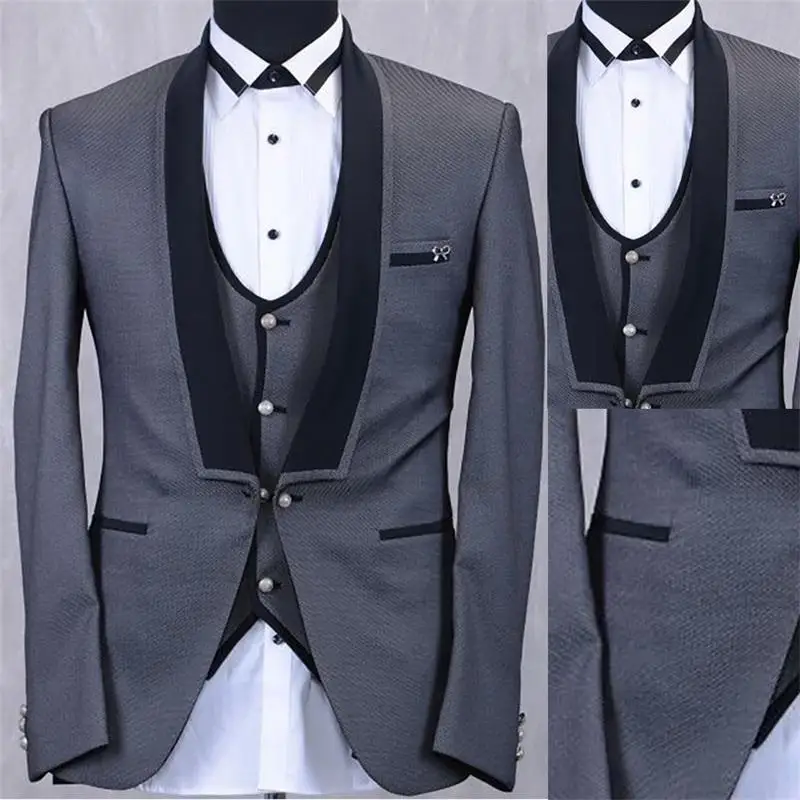 Men's Suits & Blazers Shawl Lapel One-click Man Groom Tuxedo Wedding Suit Blazer Prom Dinner (jacket + Pants Vest)