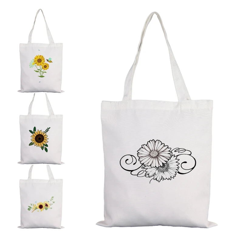 

Daisy Sunflower Shoping Bags Canvas Shopper Bag Woman Shopping for Women Bolsas Designer Handbags Women's Beach Printed Reusable