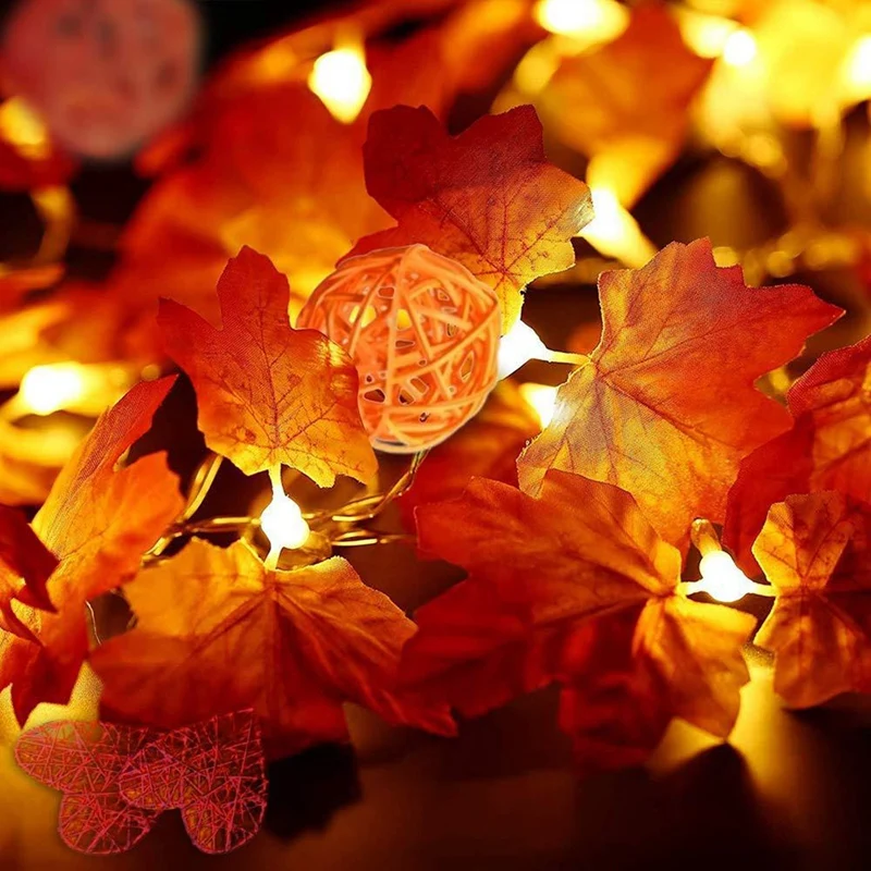 

20 Lights Maple Leaves Garland Fairy Lights for Christmas Decoration Autumn String Light Festive DIY Halloween Decor