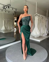 sexy green high split evening dresses dinner gowns for women strapless sequins sparkly prom dress 2022