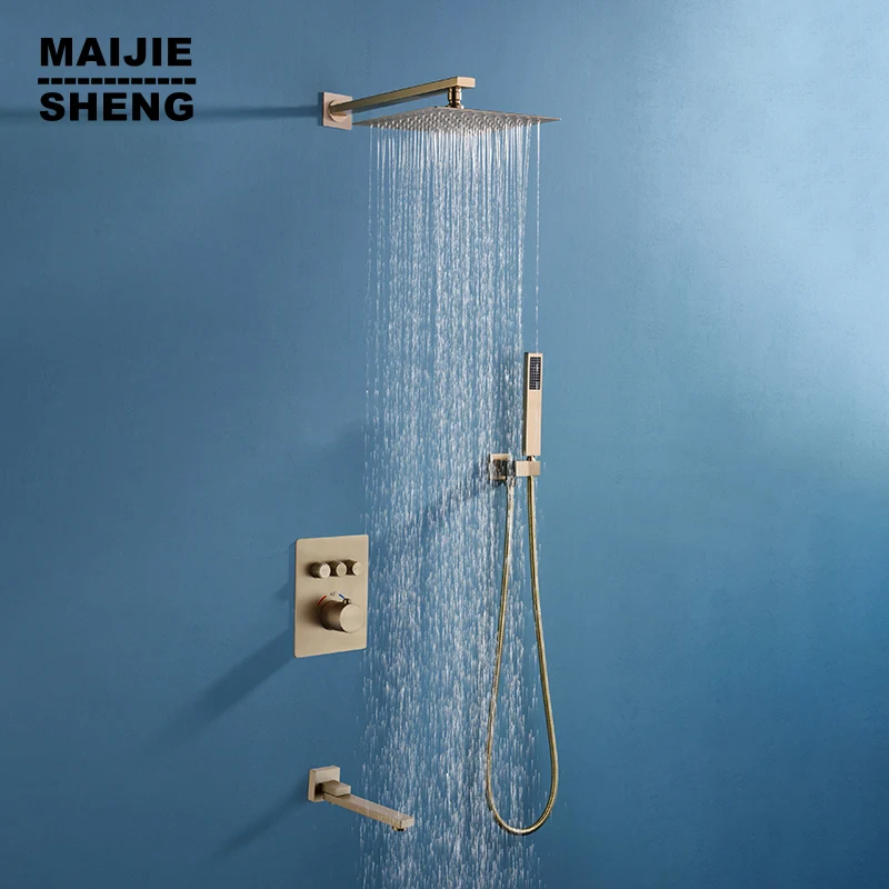 

Термостатический смеситель для душа, золотистый Скрытый кран для ванной комнаты, настенный душ с дождевой насадкой, большой размер