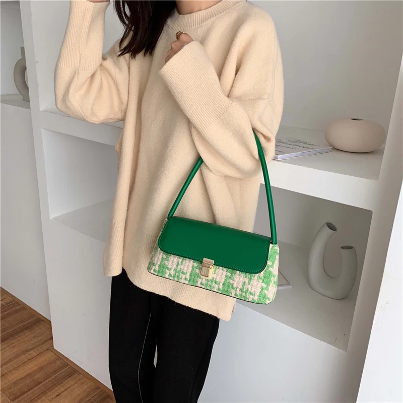 Зимняя шерстяная клетчатая маленькая сумка на плечо для женщин современные