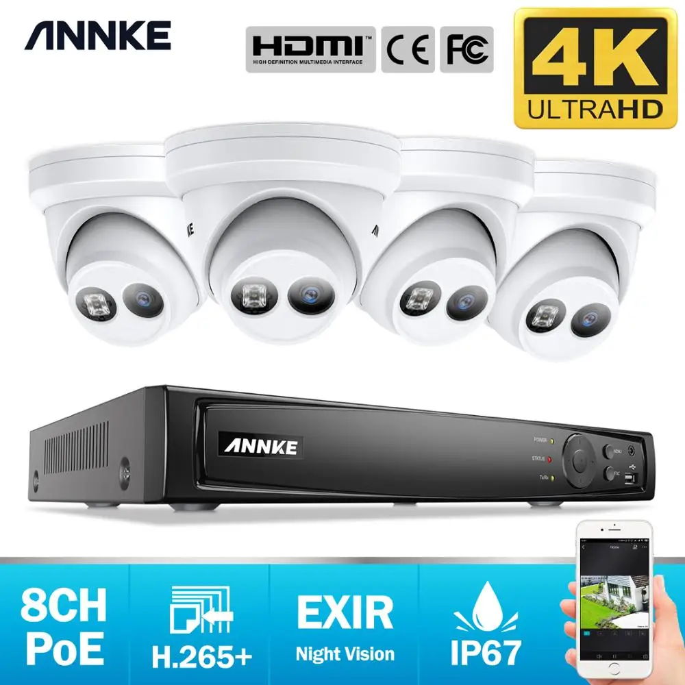 ANNKE 8CH 4K Ultra HD POE сетевая система видеонаблюдения 8MP H.265 + NVR с 4X IP67 всепогодный