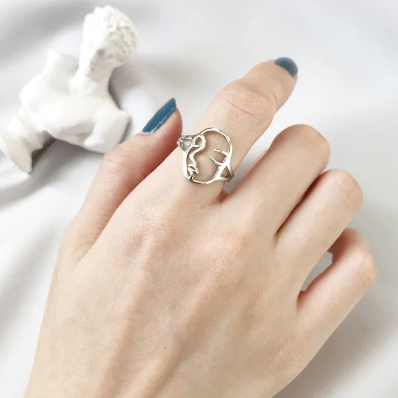 

Abstract Face Ring Vintage Ring Opening Ring Hollow Facial Makeup Ring Adjustable Punk Ring Ins Ring Trendy Ring Women Ring