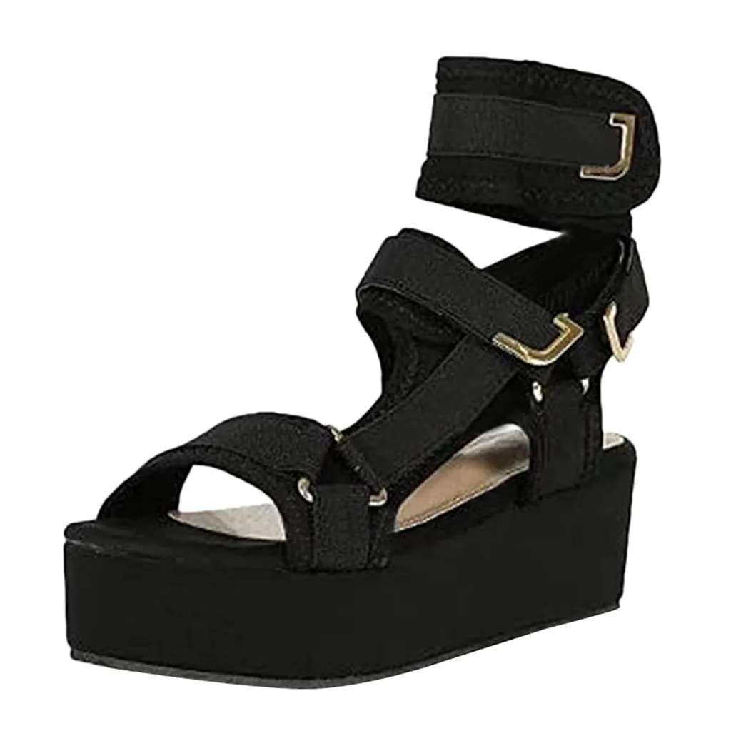 

Increase Ladies Velcro Sandals 2021 Summer New Women's Solid Color Velcro Sandals Thick-soled Waterproof Platform Women's Shoes